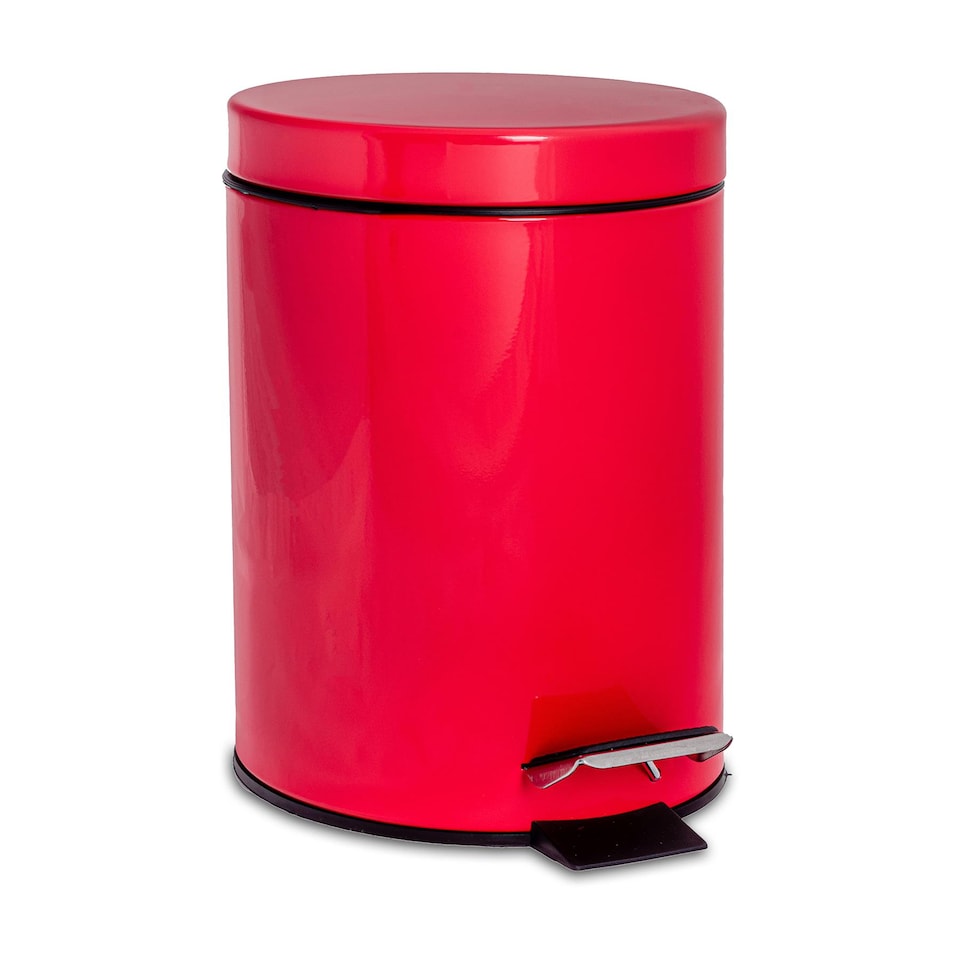 image 1 of Harbour Housewares Bathroom Pedal Bin - 3L - Red - Round Stainless Steel Slim Rubbish Dustbin Lid and Inner Liner Bucket