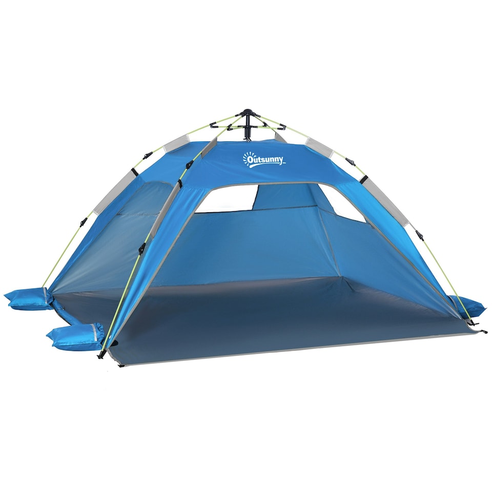 image 1 of Outsunny 2 Man Pop-up Beach Tent Sun Shade Shelter Hut w/ Windows Door Blue