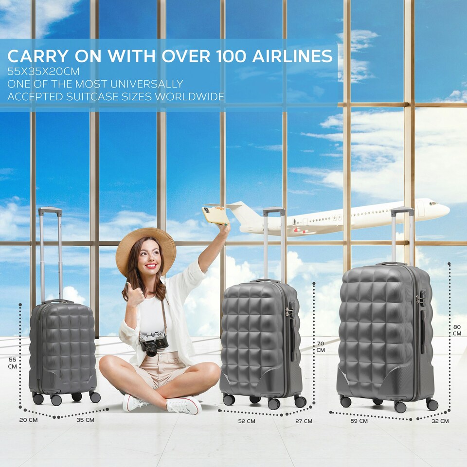 image 1 of Flight Knight Bubble Suitcase Ryanair easyJet Jet2 Approved 8 Wheel Hardcase Suitcases Cabin or Medium & Large Check-in Sizes Black | Black | Medium