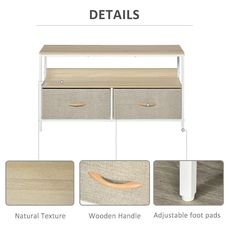 image 1 of HOMCOM TV Cabinet, TV Console Unit with 2 Foldable Linen Drawers Maple Colour
