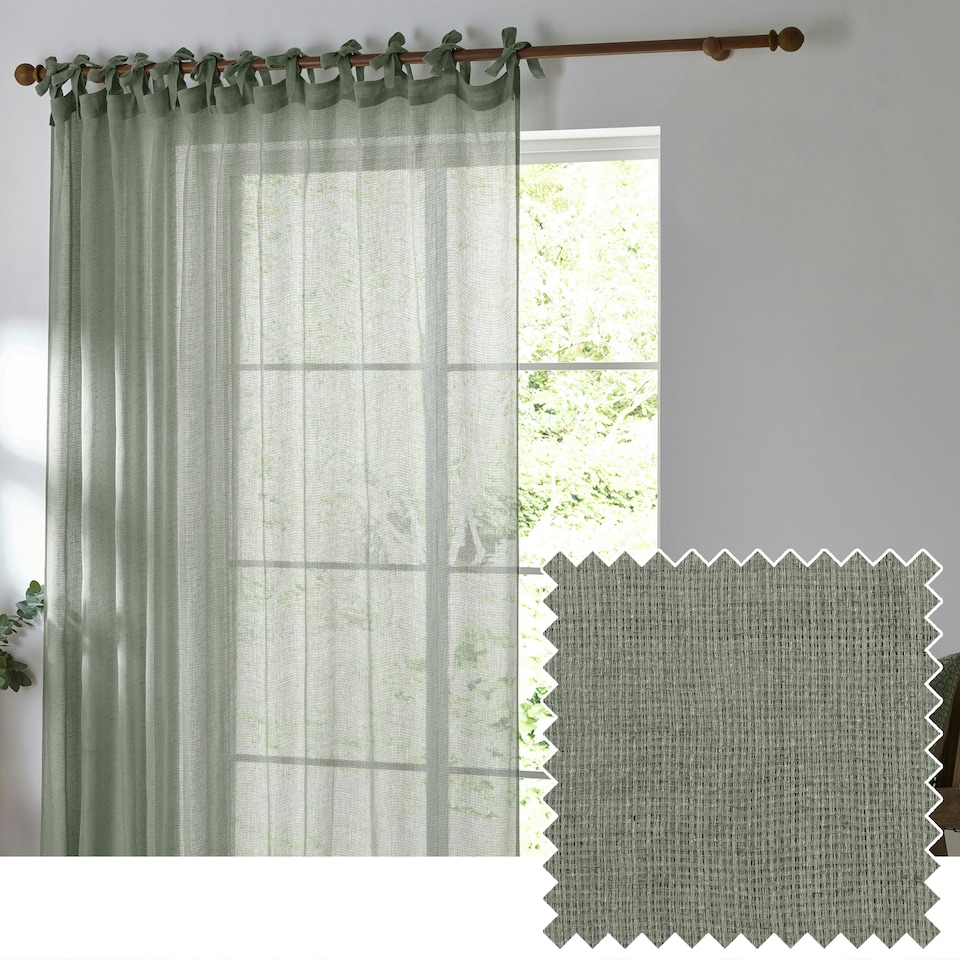 image 1 of Yard Nimbus Sheer Eucalyptus Tie Top Curtain Panel 290 x 250 cm Multi