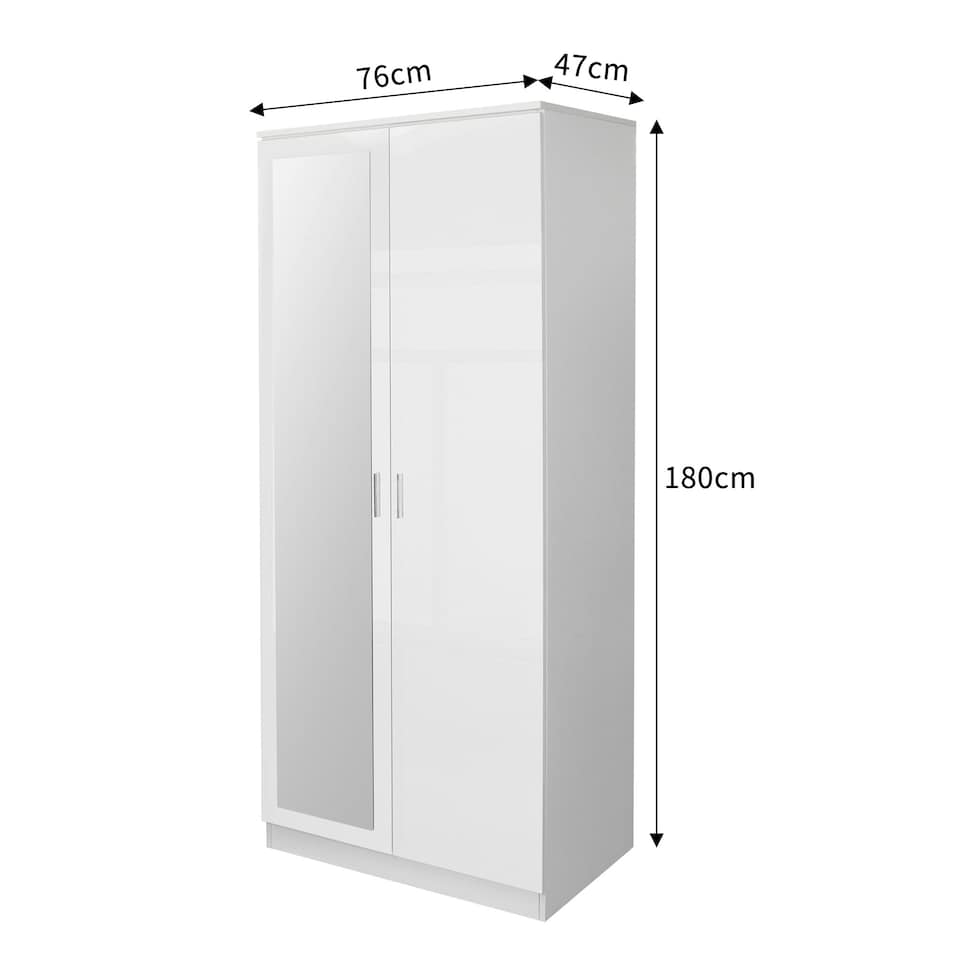 image 1 of Modern 2-Door Wardrobe with Mirror High Gloss Finish In White White