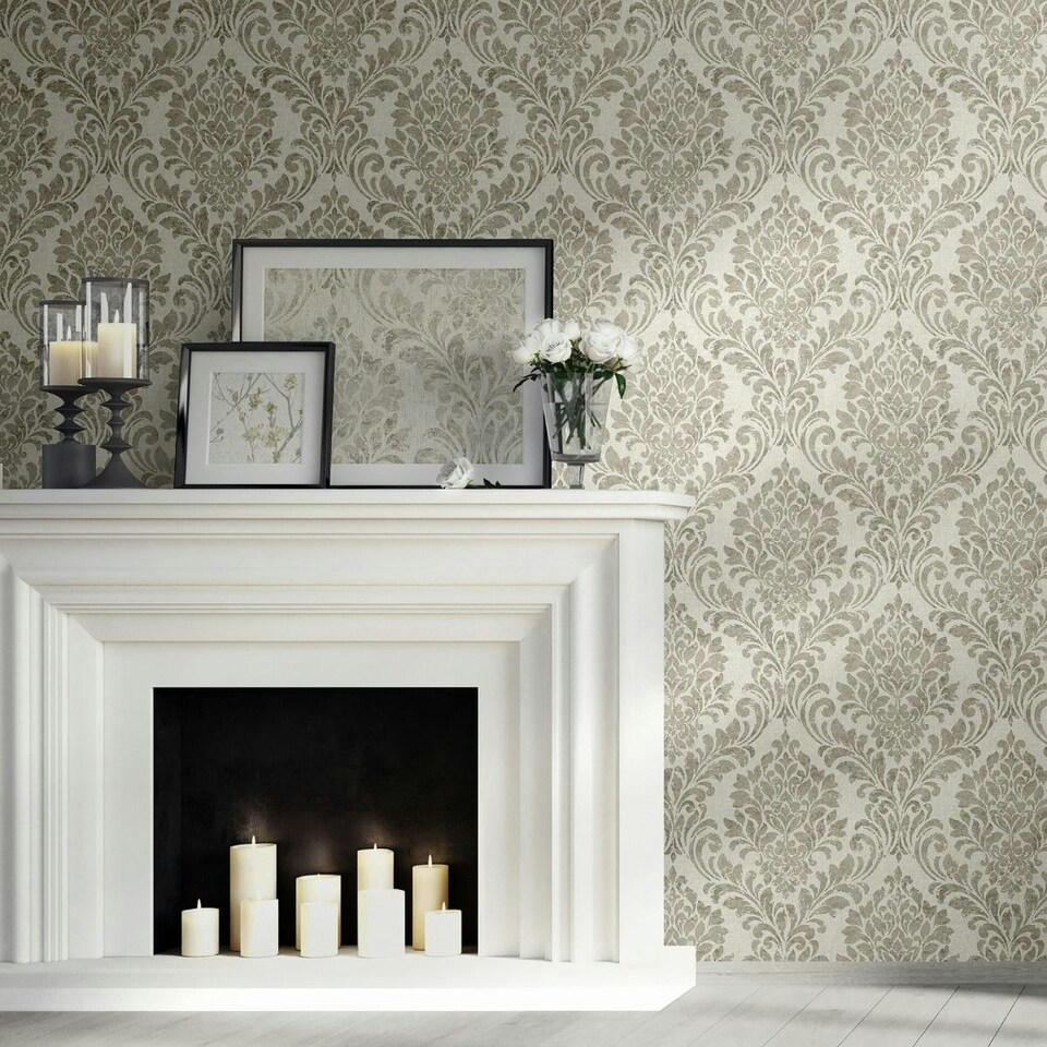 image 1 of Muriva Darcy James Collection Eleanor Damask Wallpaper - Cream - 10m x 53cm | Cream