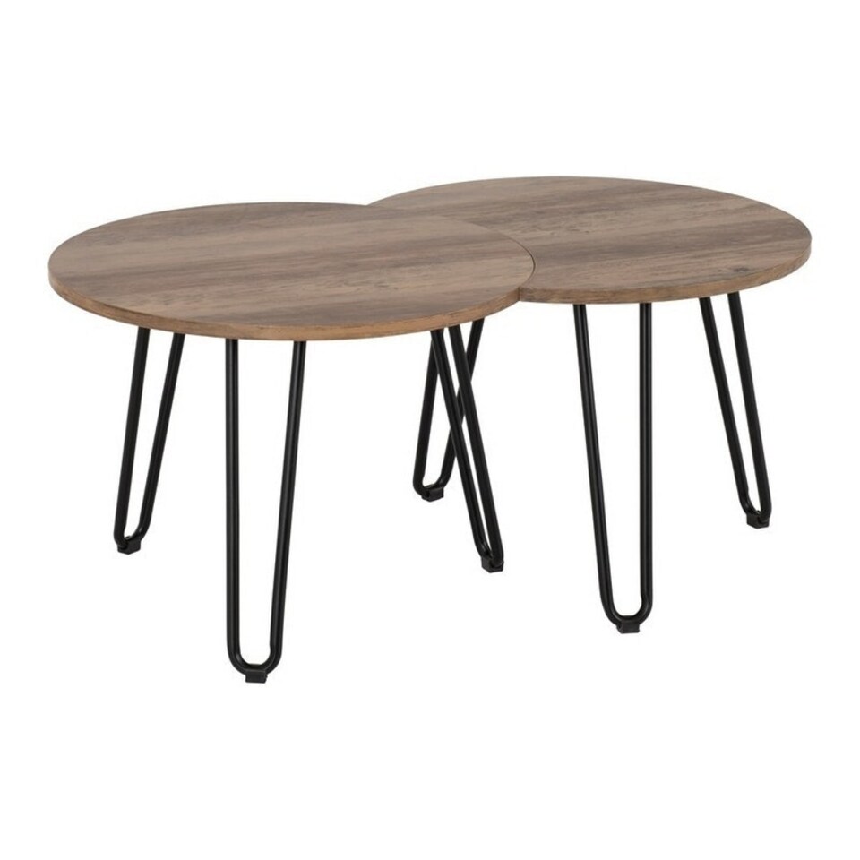 image 1 of Athens Duo Coffee Table Set - L60 x W100 x H44 cm - Medium Oak Effect/Black Brown