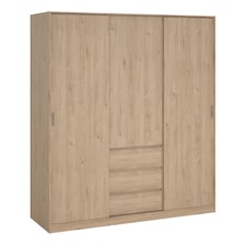 Naia Wardrobe with 2 Sliding Doors 1 Door 3 Drawers in Jackson Hickory Oak