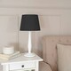 image 2 of ValueLights Victoria White Wood Traditional Stem Table Lamp with Black Fabric Tapered Shade and LED Bulb