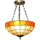 image 2 of HOMCOM 40 cm Tiffany Style Ceiling Light, Vintage Stained Glass Chandelier with 3 E27 Sockets, Semi Flush Mount Pendant Light for Living Room, Bedroom, Hallway, Bulbs Not Included, Orange and White | Orange