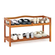 COSTWAY 2-Tier Wood Shoe Rack Solid Shoe Storage Shelf Brown