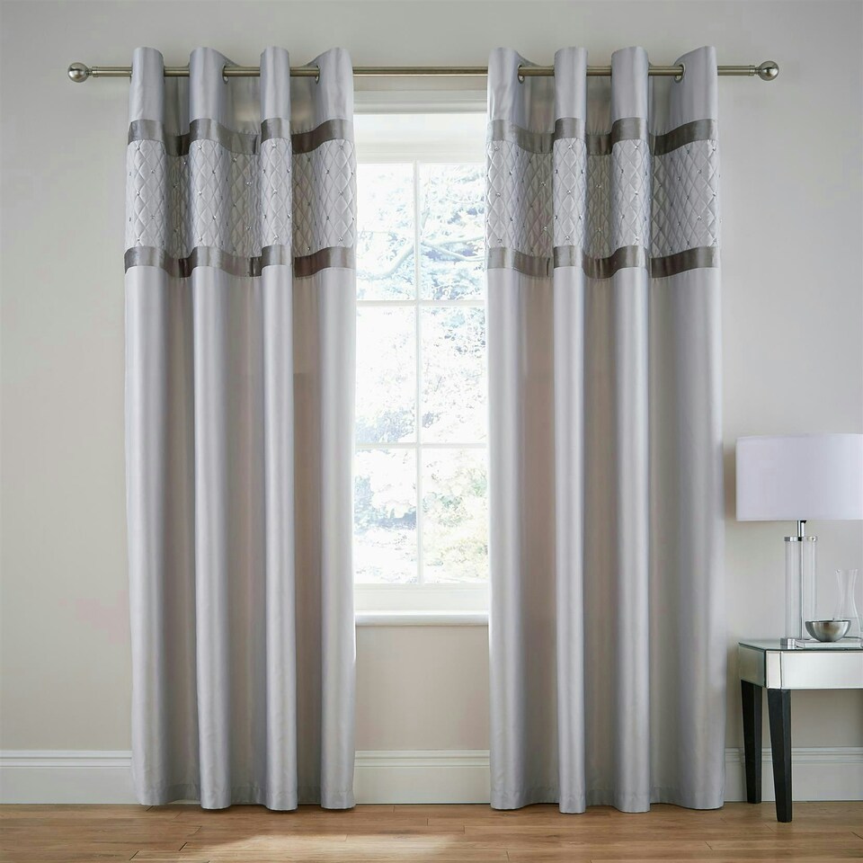 image 1 of Catherine Lansfield Sequin Cluster Fully Lined Eyelet Curtains Silver Silver | 66x72"