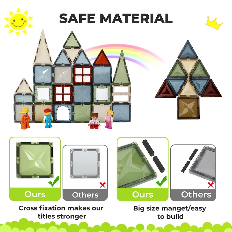 image 1 of Dekko 100pc Magnetic Tiles Building Blocks Safe Educational Toy for Kids | Multi | Nature