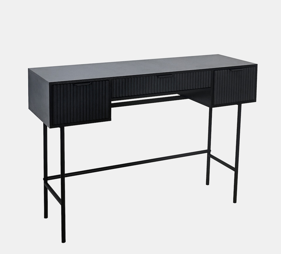 image 1 of OHS Ribbed Dressing Table Vanity Makeup Desk with 3 Drawers | Black