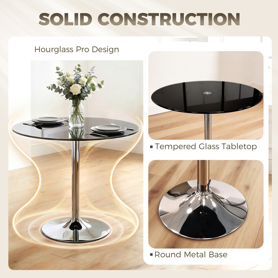 image 1 of HOMCOM Round Bar Table, Dining Table with Tempered Glass Top and Steel Frame