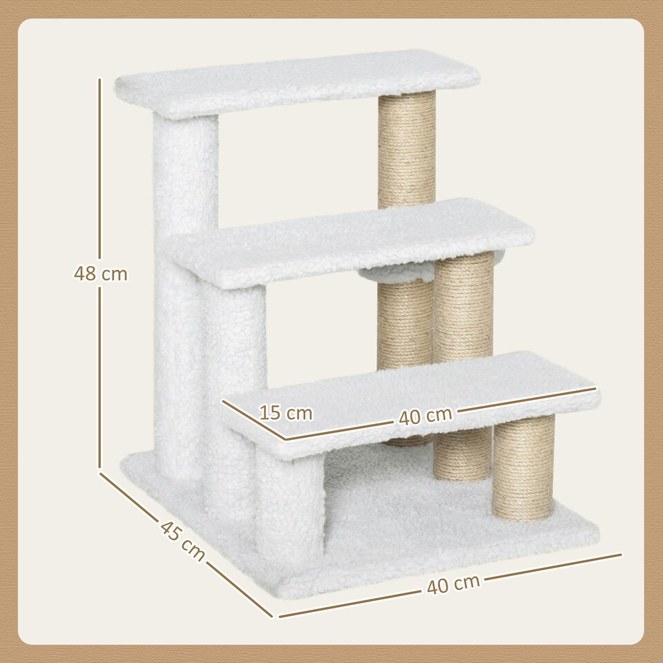 image 1 of PawHut Pet Stair with 3-step Climb Ladder, Scratching Posts, White