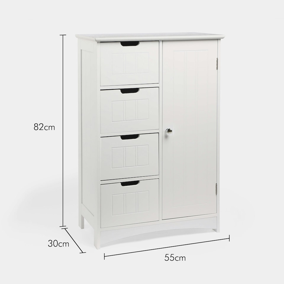 image 1 of VonHaus Holbrook White Bathroom Floor Cabinet with 4 Drawers