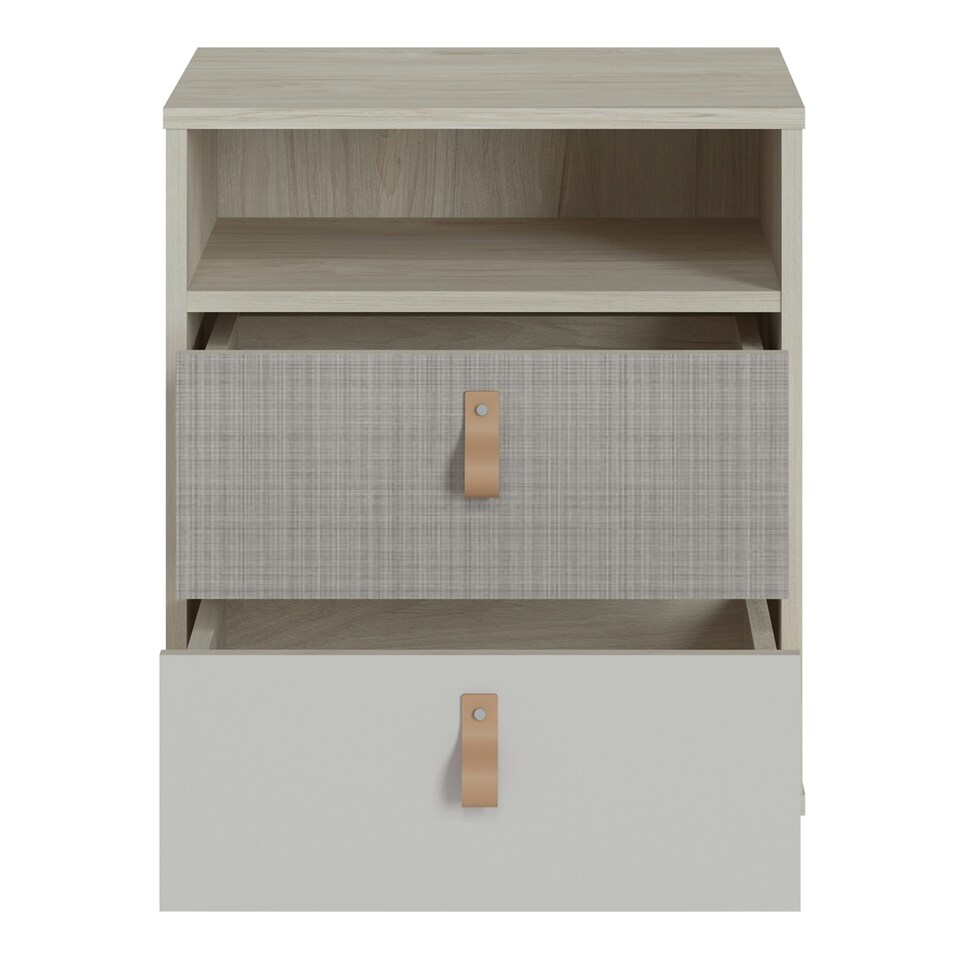 image 1 of Denim 2 Drawer Bedside Cabinet in Light Walnut, Grey Fabric Effect and Cashmere