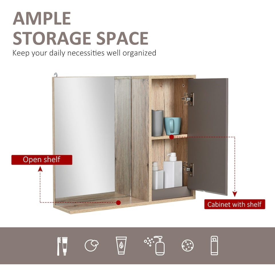 image 1 of HOMCOM 49x57cm Wall Mounting Bathroom Cabinet & Mirror Shelf Door Home Storage