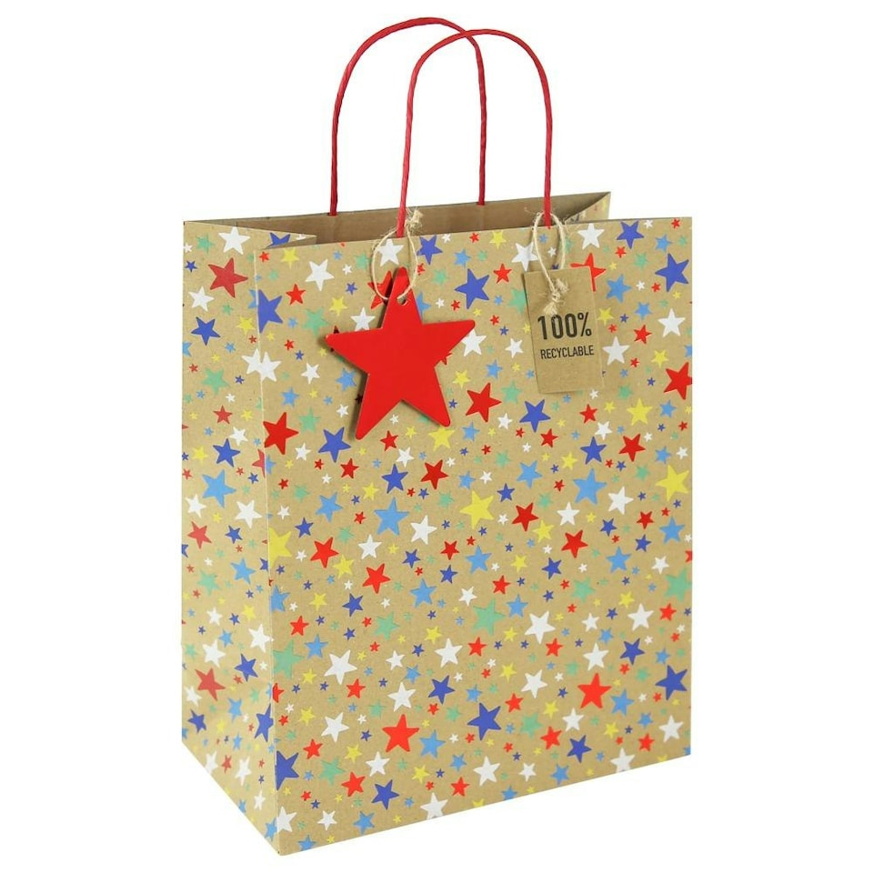 Pack of 6 Kraft Multi Stars Large Gift Bags