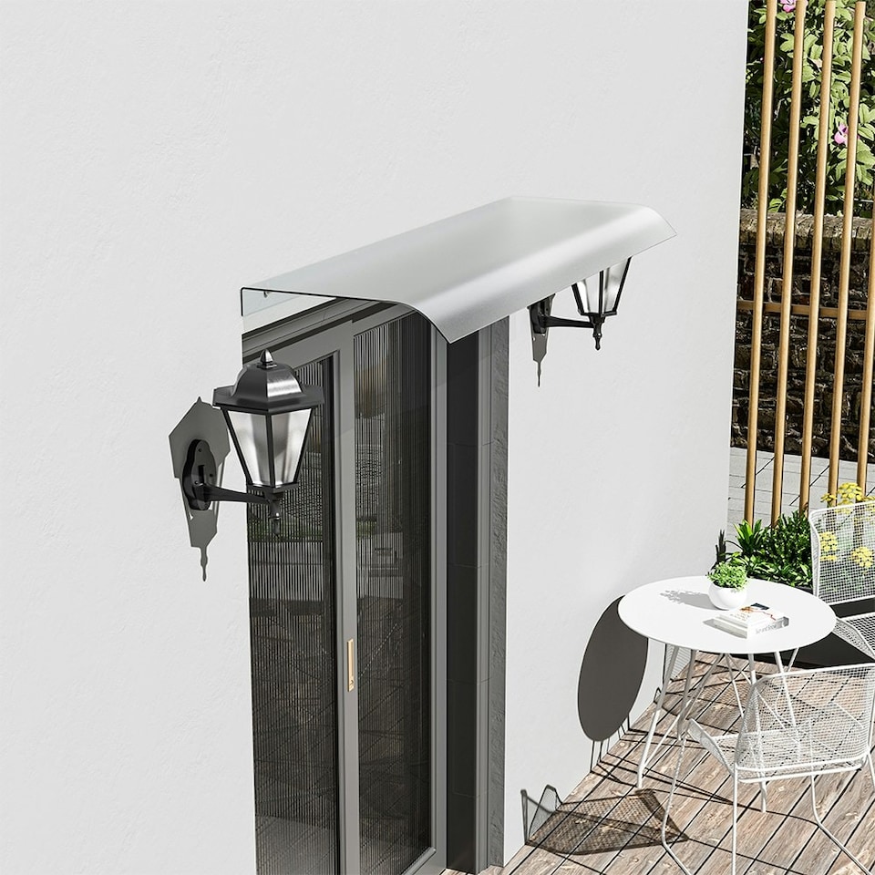 image 1 of Living and Home Frosted Awning Canopy for Window and Door-  100cm W x 43cm D | Chrome | 1