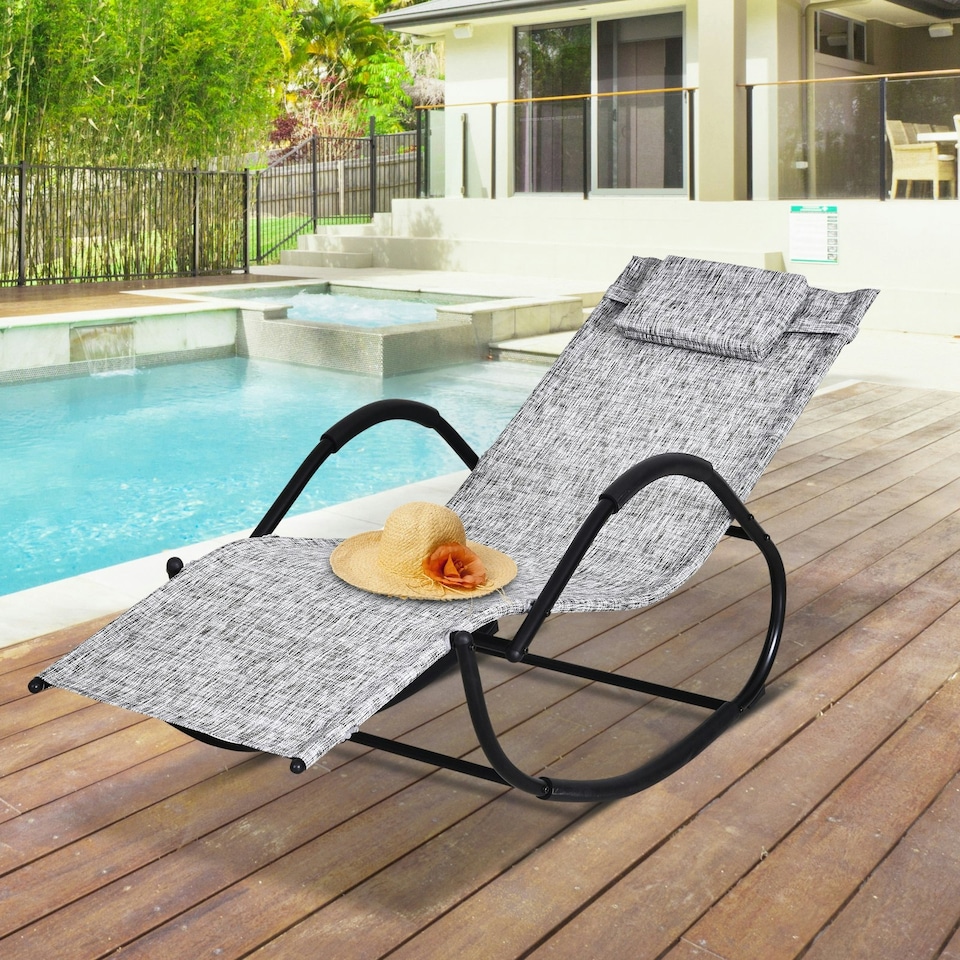 image 1 of Outsunny Patio Rocking Lounge Chair Zero Gravity Chaise w/ Padded Pillow Grey
