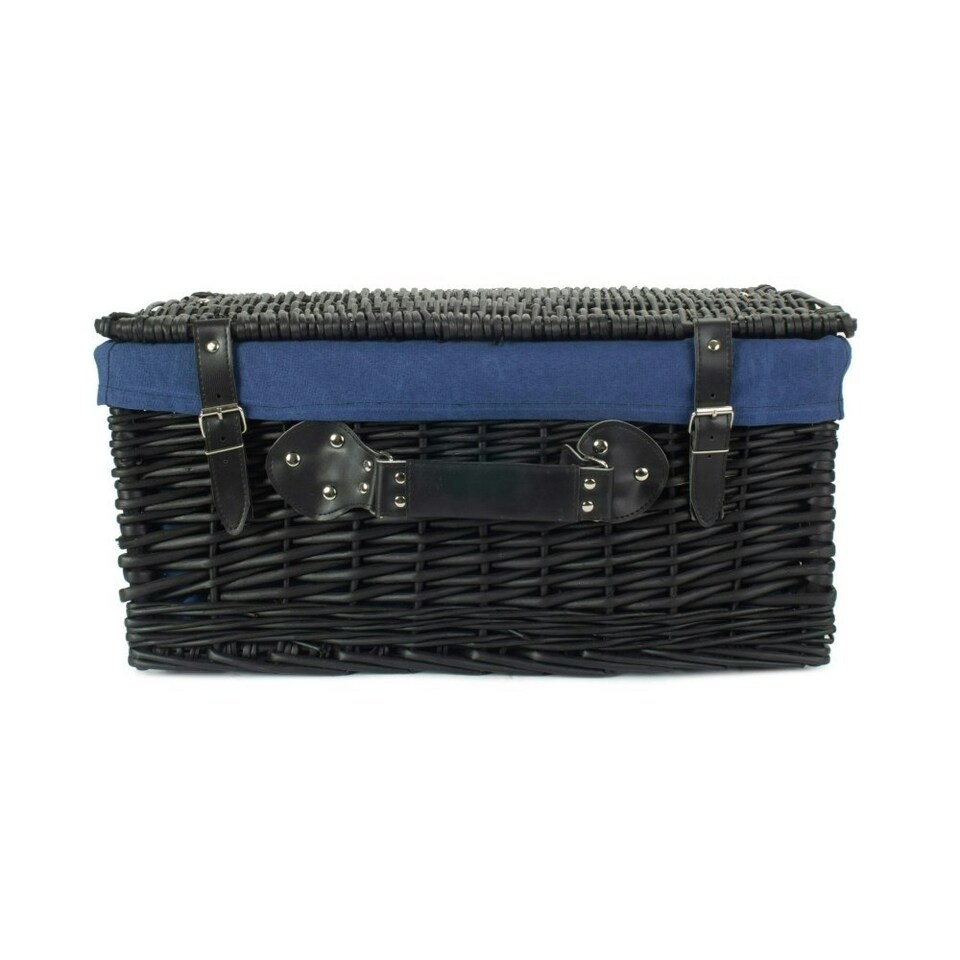 image 1 of 51cm Empty Willow Wicker Picnic Basket with Lining Blue | Blue | One Size