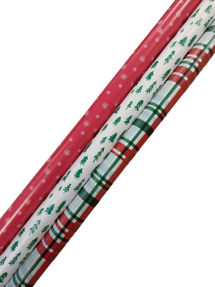 image 1 of Pack of 4 3m Red & White Christmas Design Gift Wrap Rolls