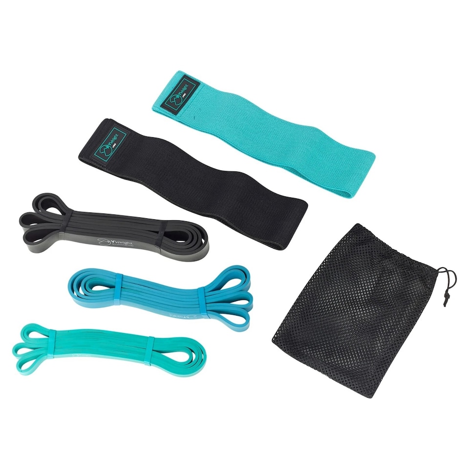 image 1 of 5 Pcs Weight Resistance Exercise Bands Strength Work Out Fitness Training Physio | Multi | Multicoloured | Large Set - 38cm | 5