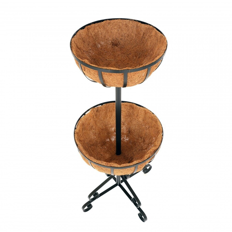 image 1 of Oypla 2 Tier Metal Garden Flower Fountain Plant Display Stand with Coco Liners Black