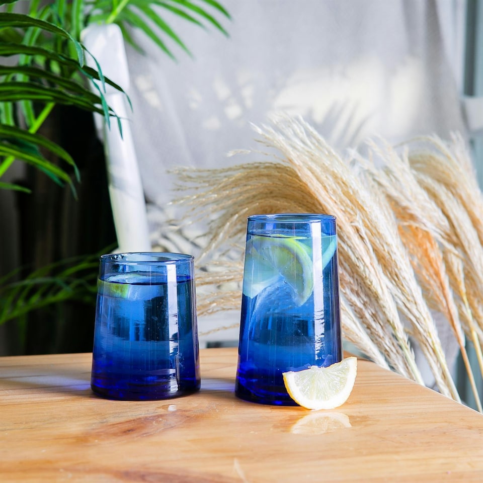 image 1 of Nicola Spring 12 Piece Merzouga Recycled Glassware Set - Blue - Highball Glasses Tumbler Glasses Drinking Glasses Blue