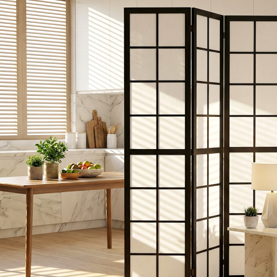 image 1 of HOMCOM Indoor Room Partition, 4 Panel Folding Room Divider, Black