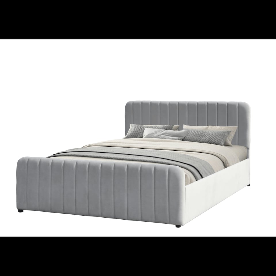 image 1 of 4ft6 Light Grey Brushed Velvet Gas Lift Ottoman Bedframe