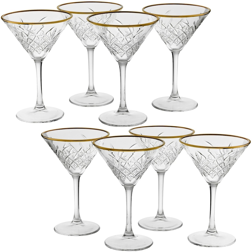 image 1 of Timeless Martini Glass With Gold Rim Sets Queensway Tall Party Drinks Glassware | Clear | Clear | Set of 8