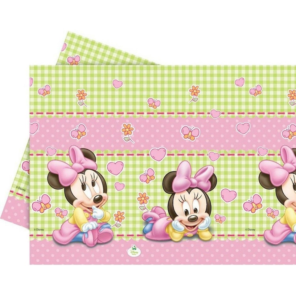 image 1 of Disney Plastic Minnie Mouse Party Table Cover - Pink/Green/White - One Size