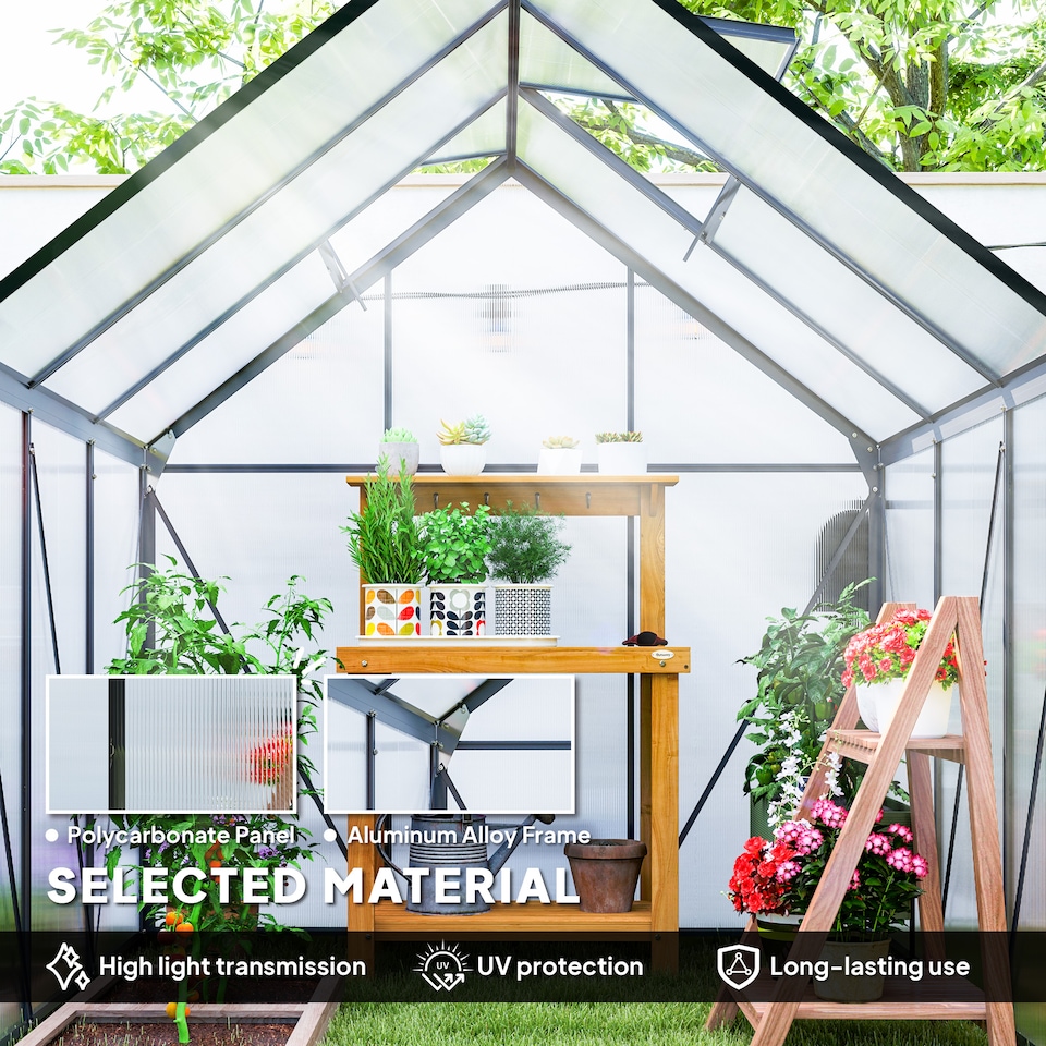 image 1 of Outsunny Polycarbonate Walk-in Garden Greenhouse w/ Sliding Door Grey | Grey | Grey, Clear | 1