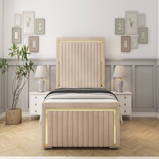 Sloomy Boston Gold Sand Naples Bed Frame With Mattress With 50" Upholstered Headboard 6' Super King