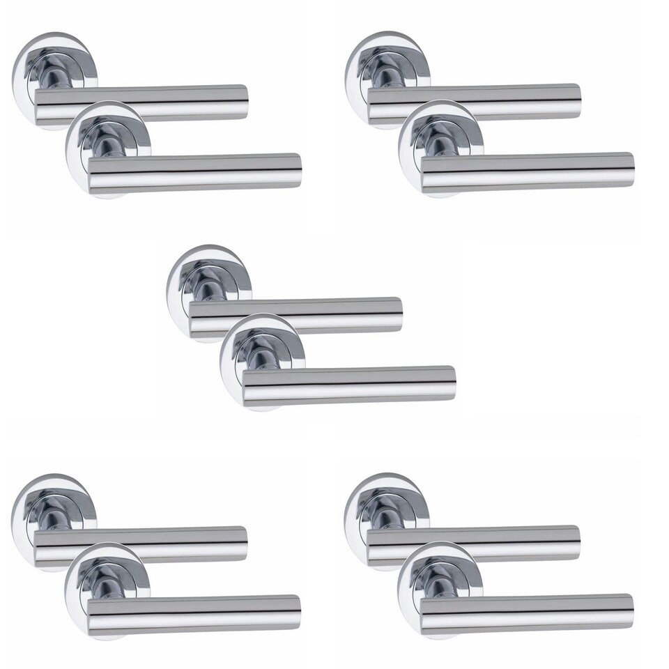 image 1 of Golden Grace 5 Pairs Straight T-Bar Classic Door Handles in Polished Chrome Finish with Spindle and Fixings Chrome