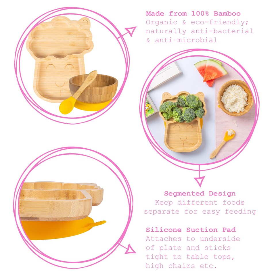 image 1 of Tiny Dining 4pc Llama Bamboo Suction Baby Feeding Set - Yellow
