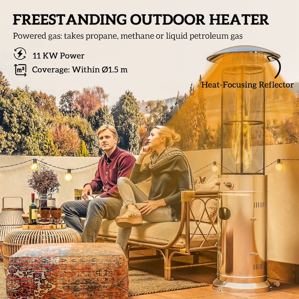 image 1 of Outsunny 11 KW Patio Heater, Propane Heater with Tip-Over Switch, Silver | Silver | Silver