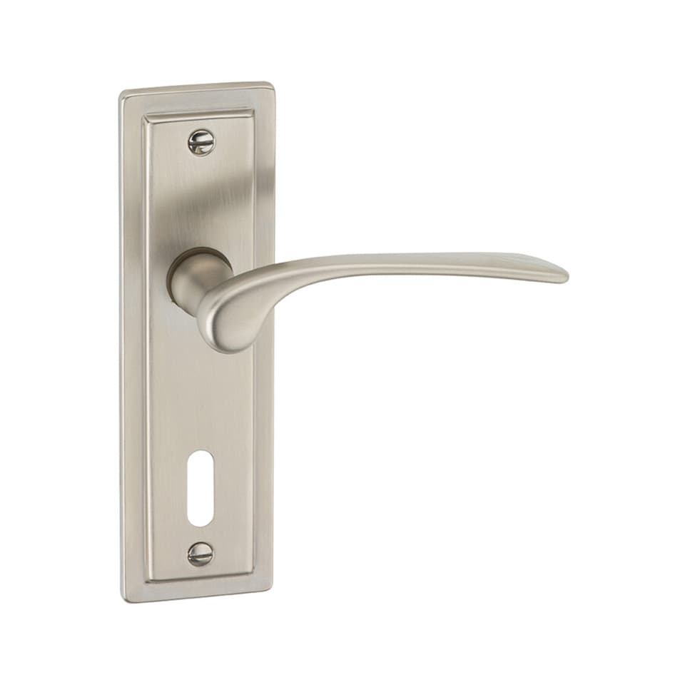 image 1 of Como Metal Lever Latch Door Handles Set Rose Internal & External | Silver | 6x Satin Nickel Keyhole