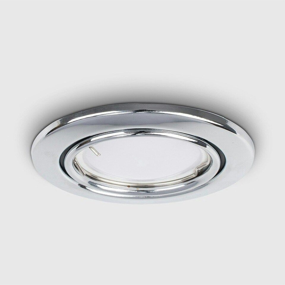 image 1 of ValueLights Downlight Tiltable Chrome Silver Downlight and GU10 Spotlight LED 5W Warm White 3000K Bulb
