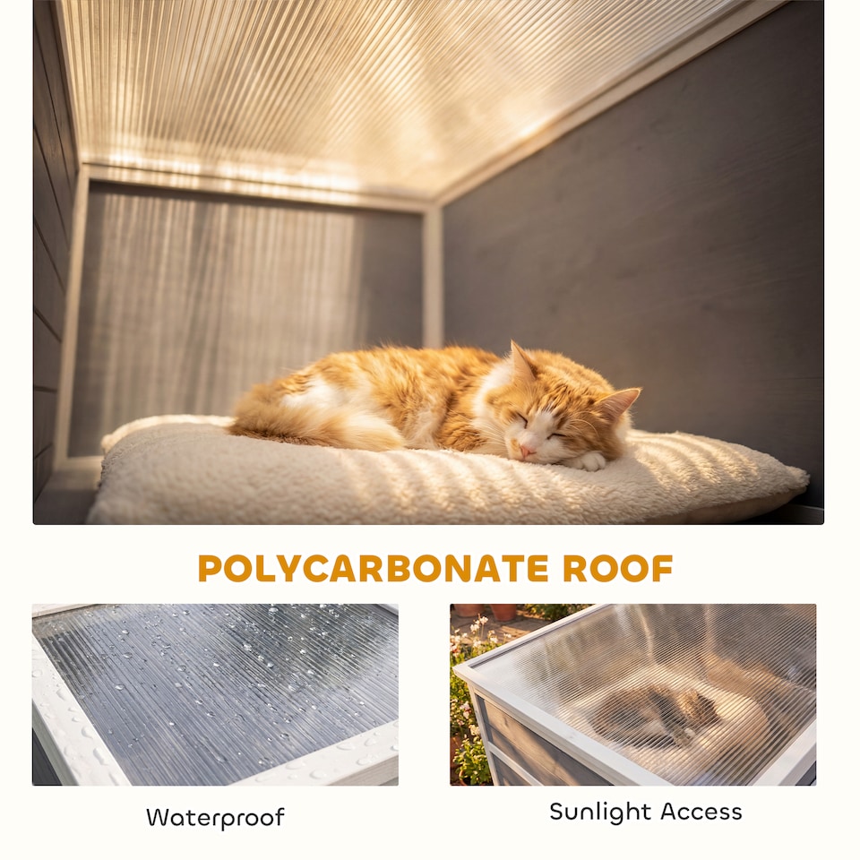 image 1 of PawHut Wooden Catio with Spacious Resting Rooms, 3 Platforms, Window, Grey