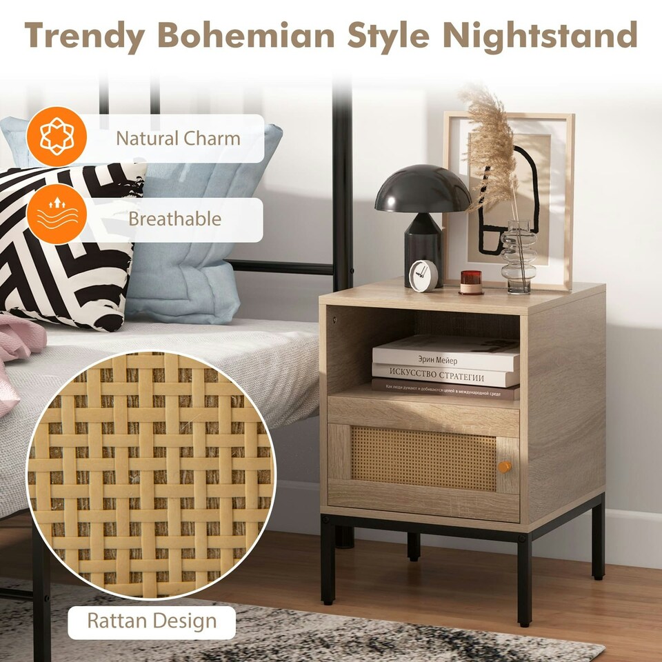 image 1 of COSTWAY Nightstand Set of 2 Accent Table with Storage Brown