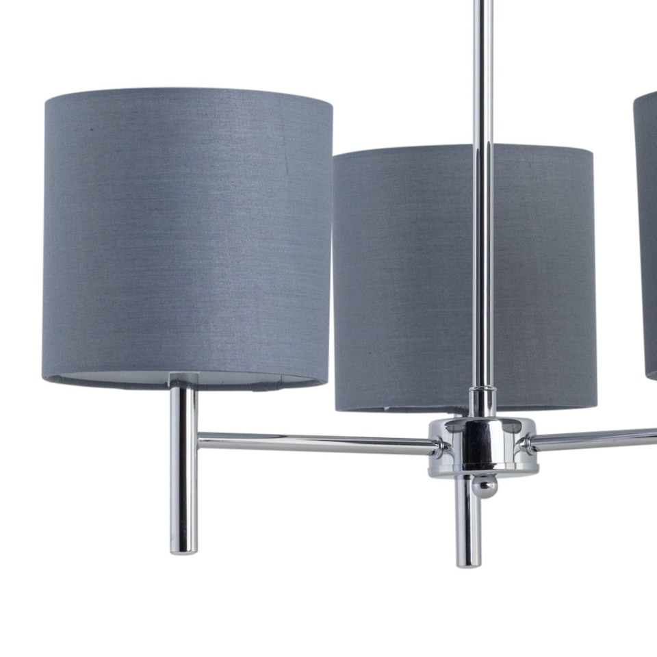 image 1 of Brea - Chrome 3 Light Fitting with Grey Cotton Shade | Chrome | Grey | 1