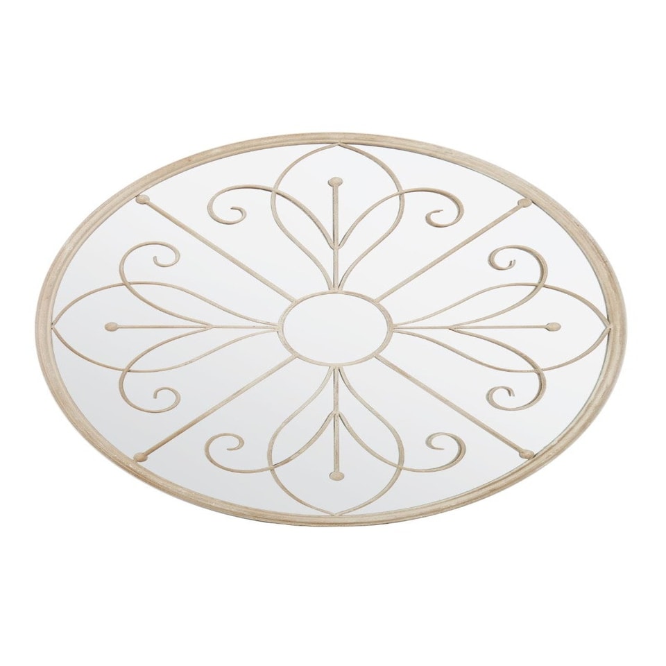 image 1 of Summer Orchid Metal Circular Decorative Garden Mirror Cream 90cm X 90cm | White