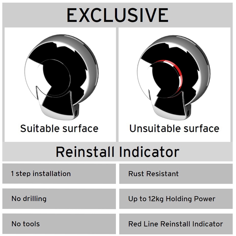 image 1 of Showerdrape SuctionLoc Chrome Suction Wall Mounted Robe Hook with Mounting Disc | Silver | 1
