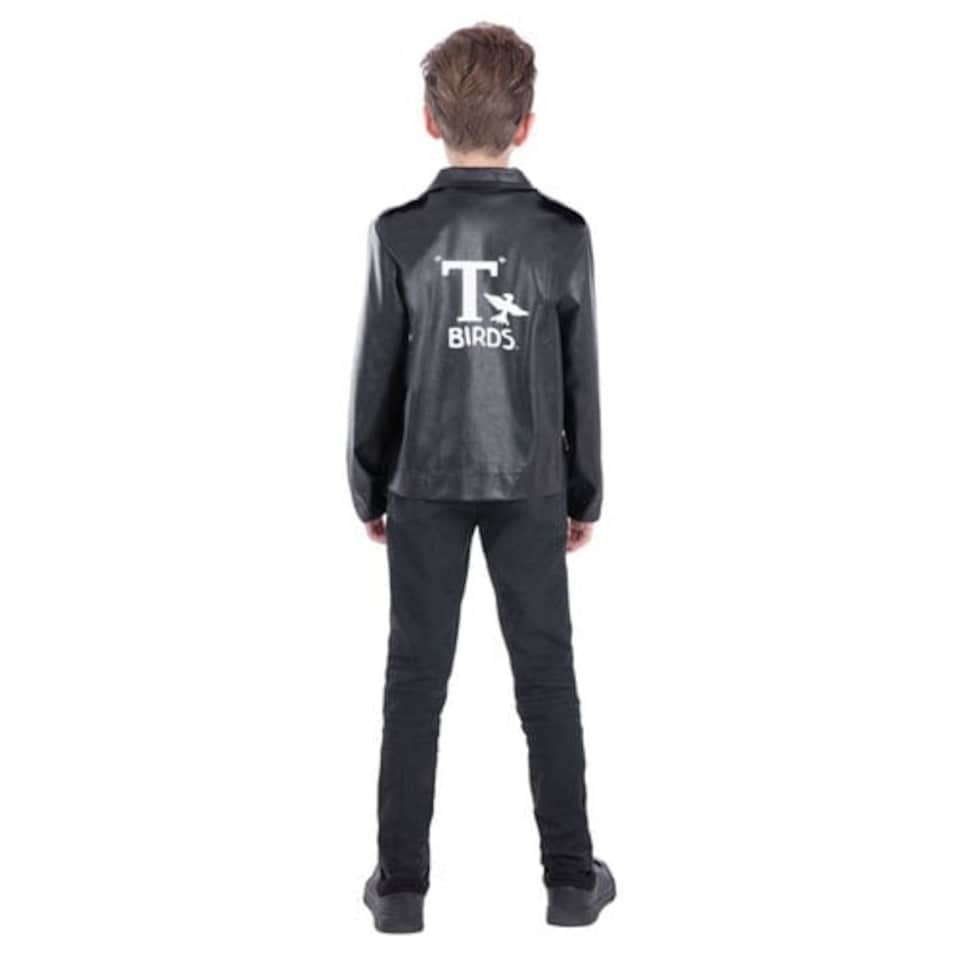 image 1 of Grease T-Birds Black Leather Look Jacket Boys Fancy Dress Halloween Costume Tween - Age 12+
