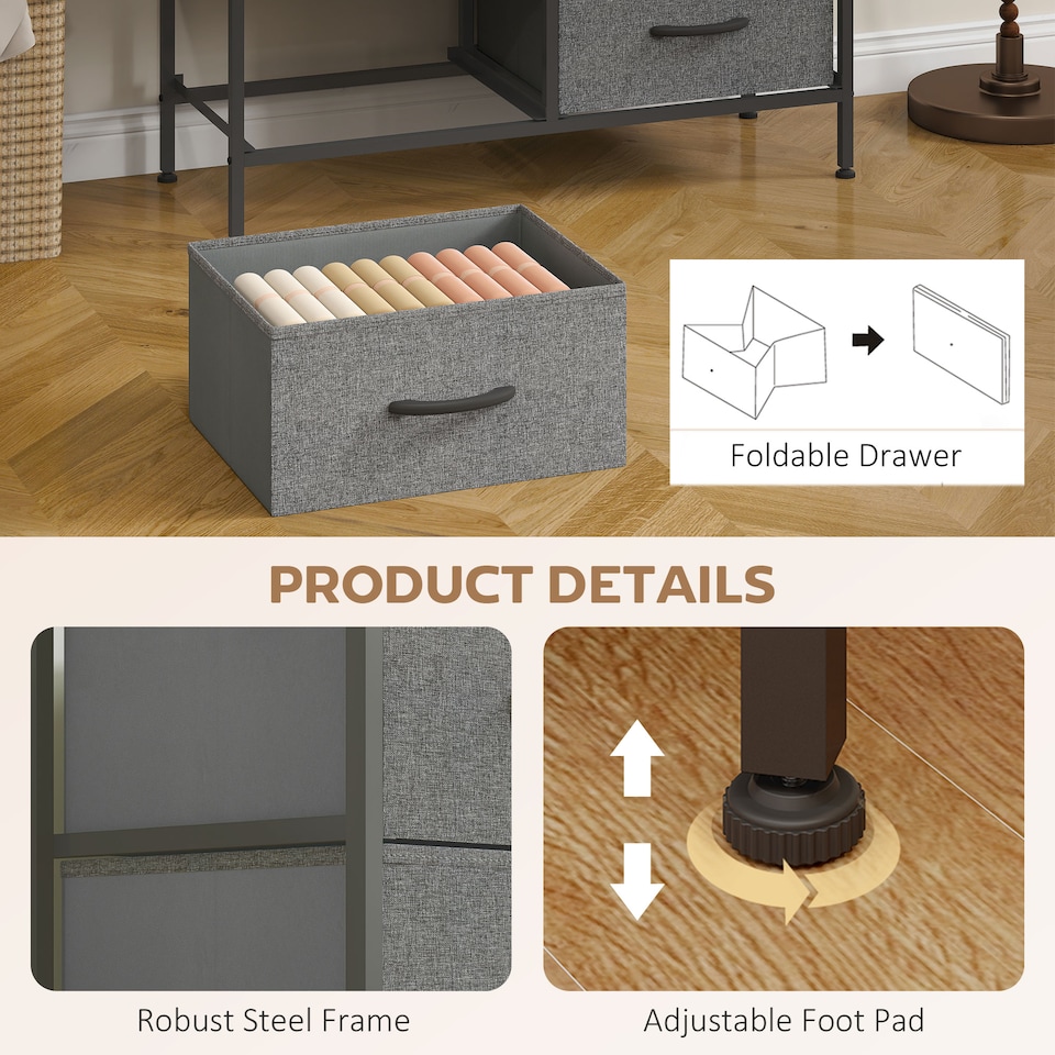 image 1 of HOMCOM Fabric Chest of Drawers, Industrial Bedroom Dresser with 8 Fabric Drawers, Steel Frame and Wooden Top for Nursery, Living Room, Hallway, Rustic Brown and Grey | Brown | Rustic Brown | 1