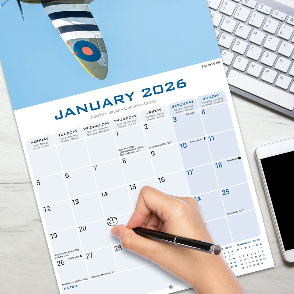 image 1 of Spitfires 2026 Calendar | Square Wall Calendar | Aircraft, Warplane Gift | Plastic Free Packaging | by Avonside Publishing