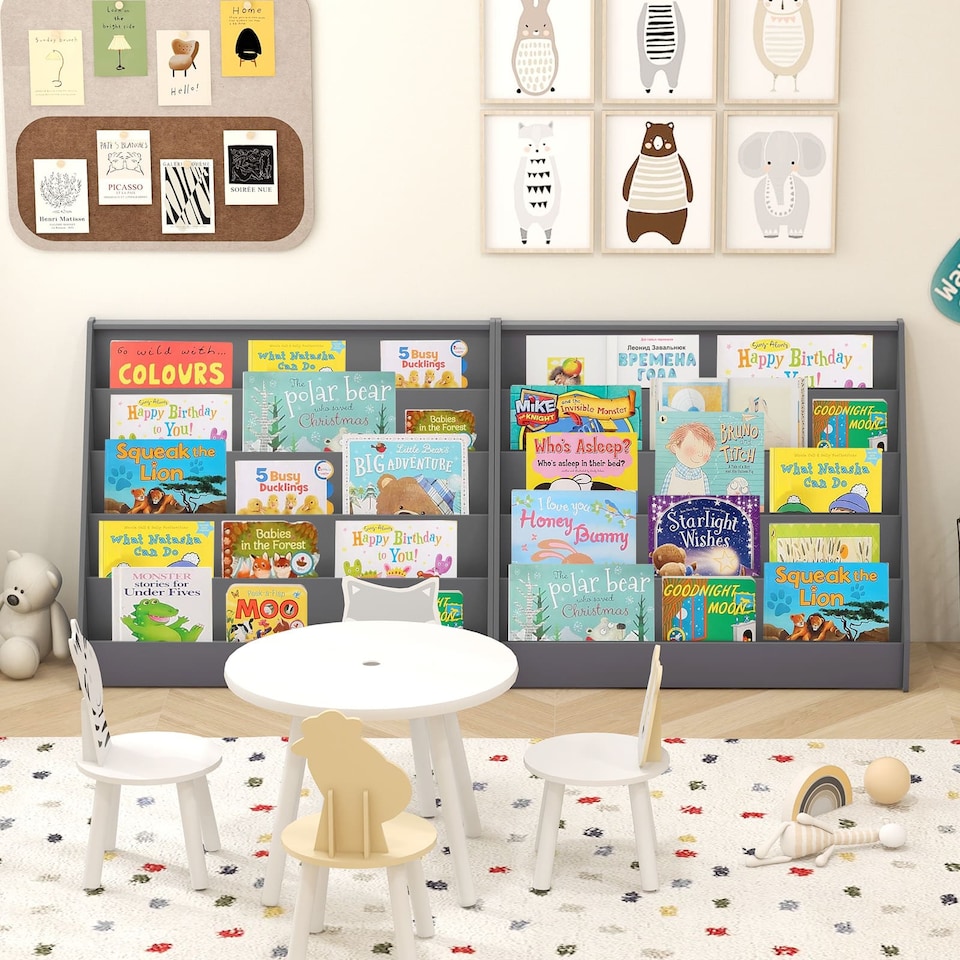 image 1 of COSTWAY Kids Bookshelf 5-Tier Wooden Toddler Book Shelf Stand-Grey