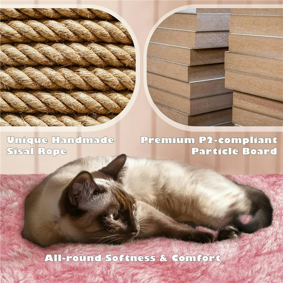 image 1 of Yaheetech 137cm Tall Cat Tree with Scratching Posts Pink