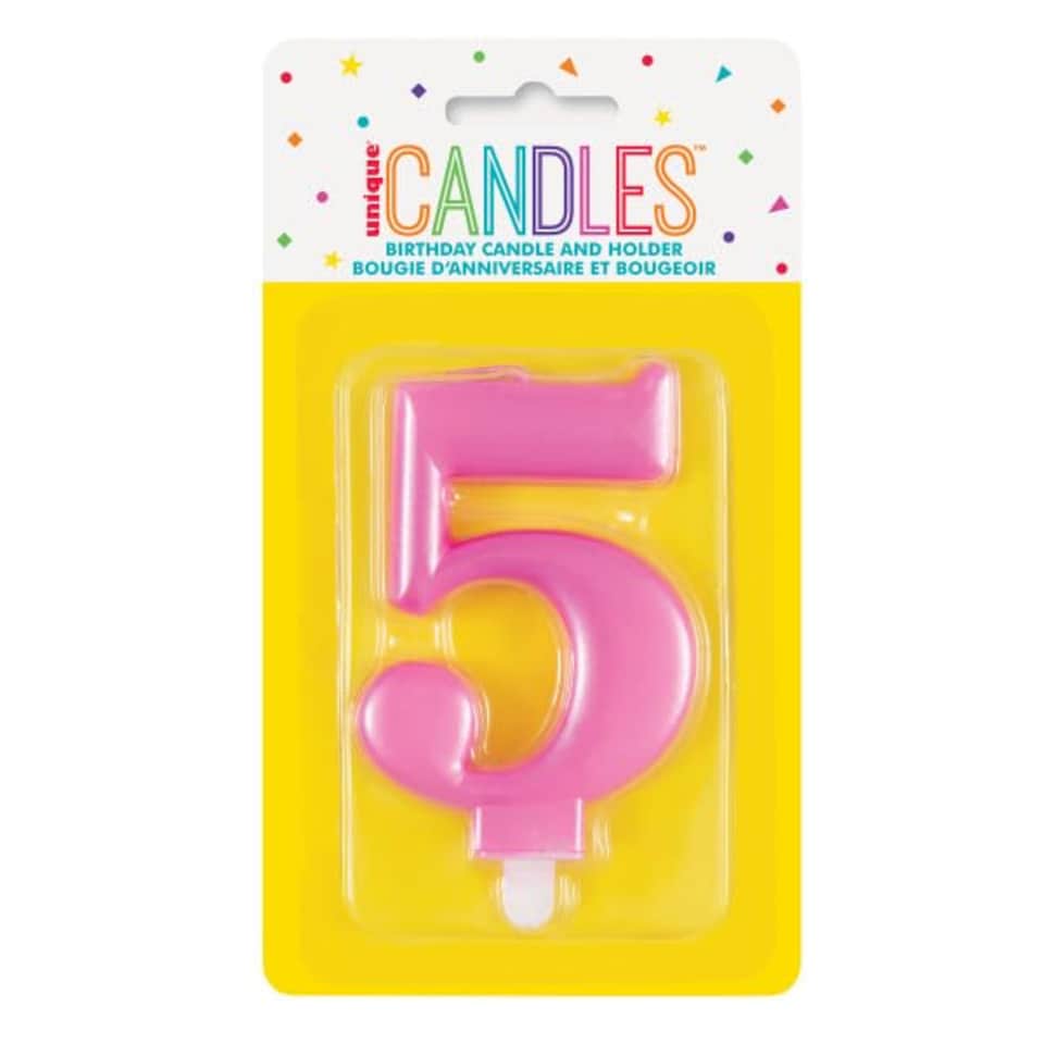 image 1 of Metallic Pink Number 5 Birthday Candle 9cm